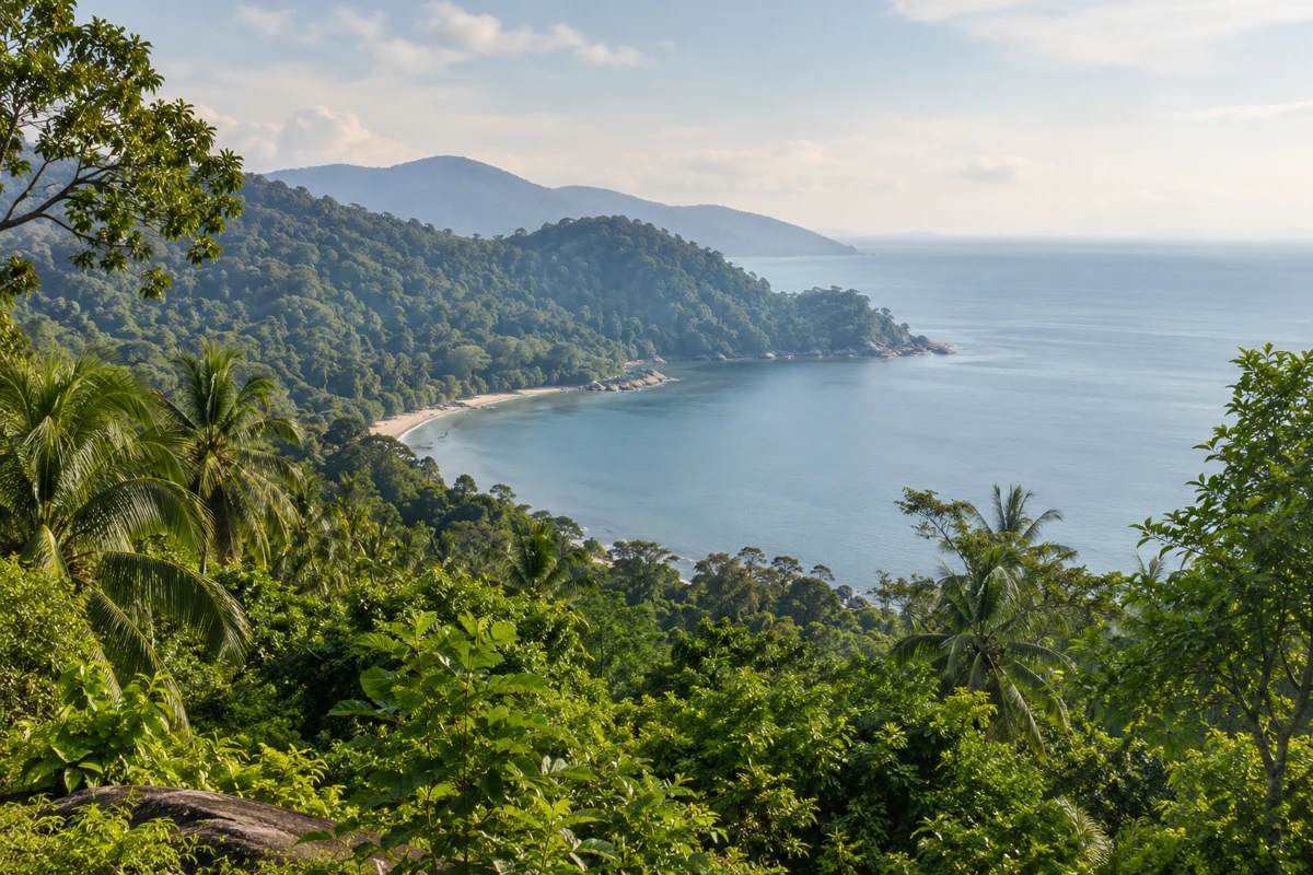 Penang island landscape Green hills and coastline on Penang island