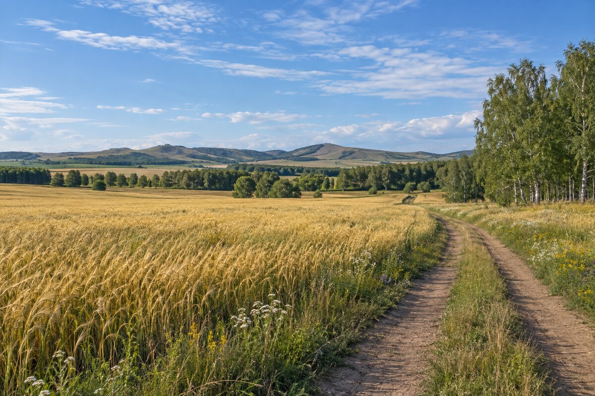Сельскохозяйственный пейзаж Южного Урала
