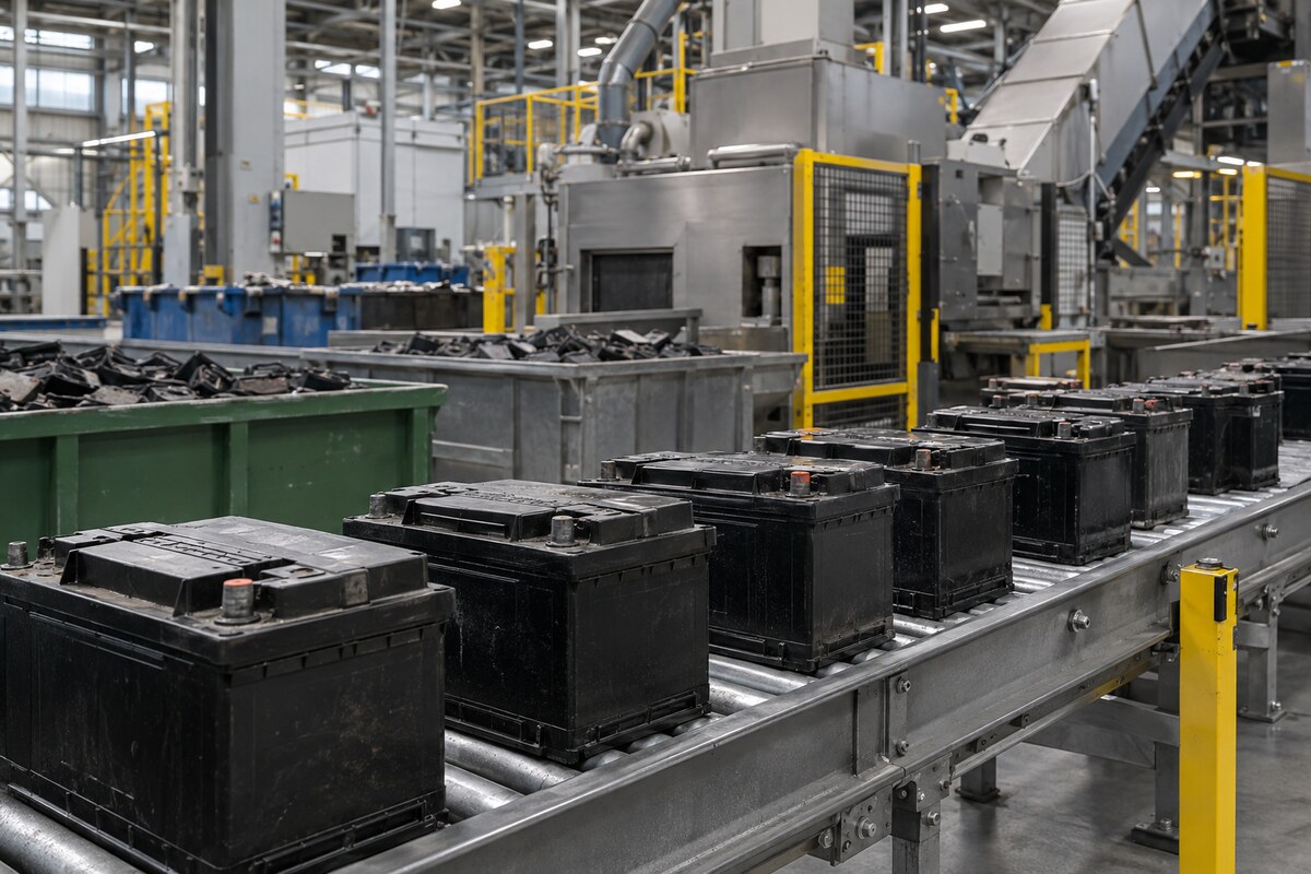 Used batteries prepared for material recovery