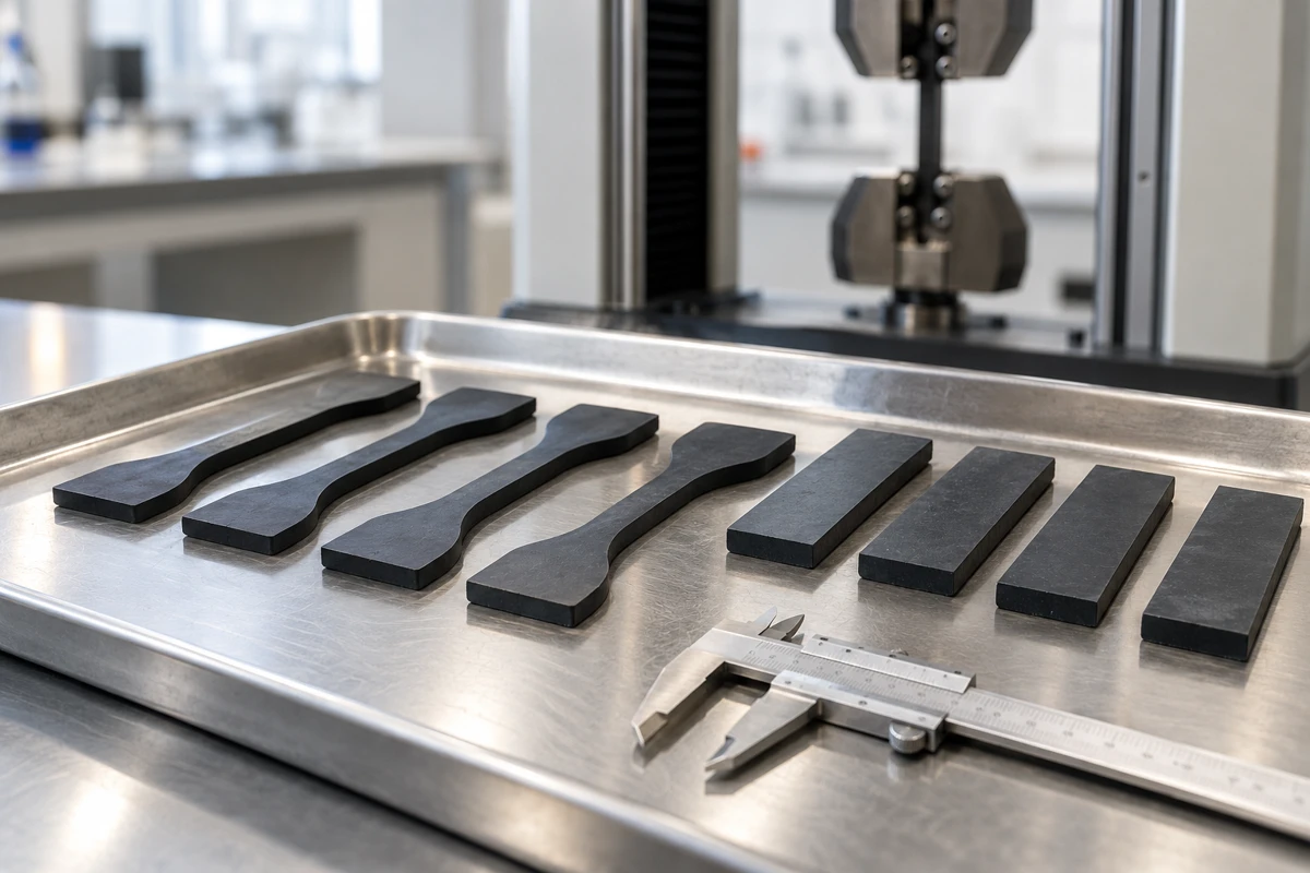 Rubber specimens prepared for laboratory testing
