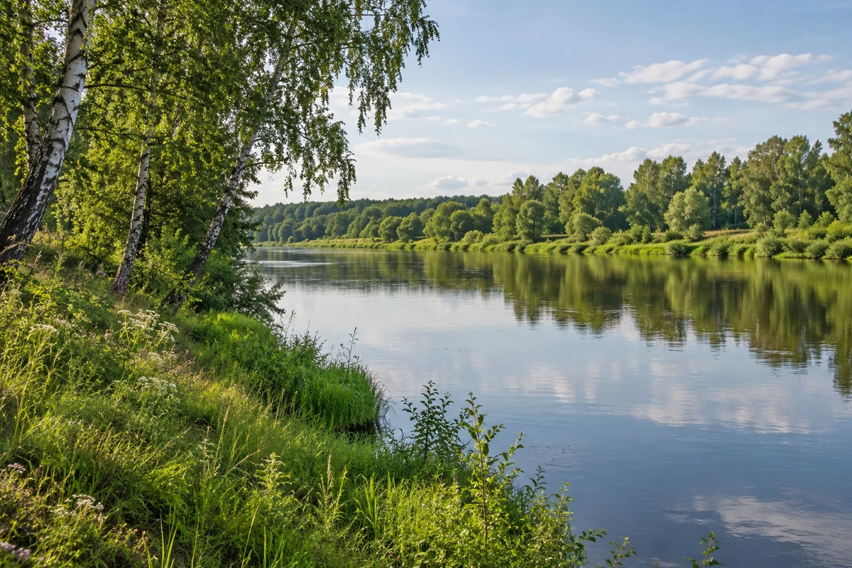 Woodland riverbank in the Kaluga region