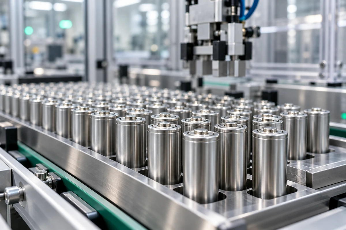 Small cylindrical cells on the production line
