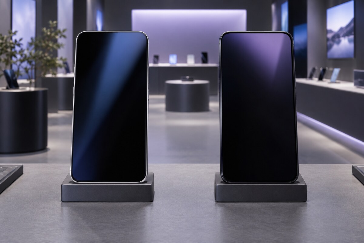 Smartphones on contemporary display stands
