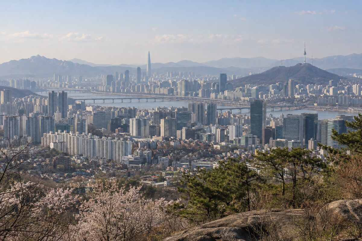 Seoul and its surrounding landscape Seoul skyline and surrounding hills