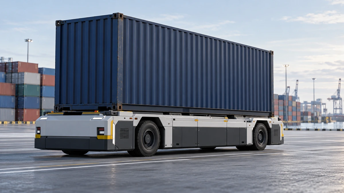 Battery vehicle transporting a container
