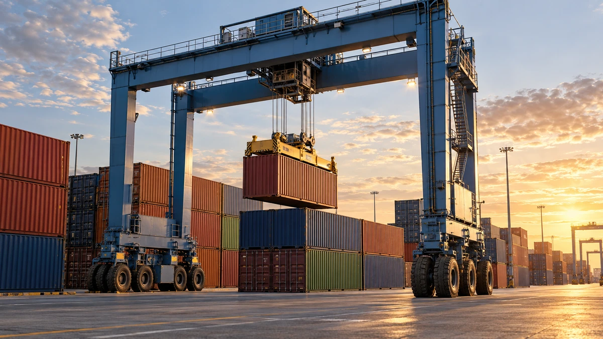 Rubber-tired gantry crane handling containers