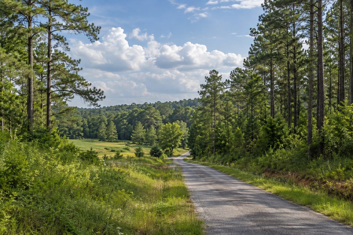 Pine woodland and countryside in southern Alabama
