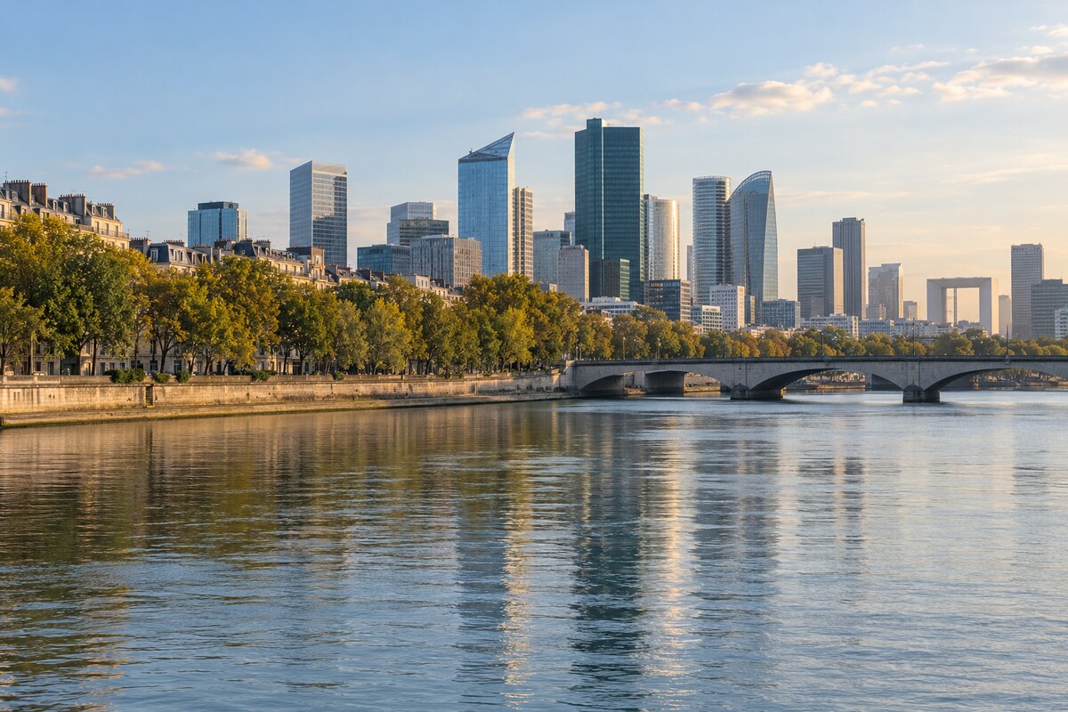 French urban business landscape French riverfront and business district